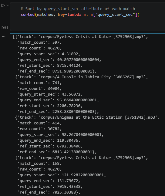 Screenshot of a python Notebook cell and its output